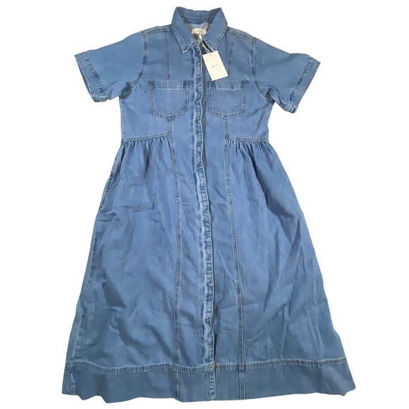 MAYE NWT Montana Denim Shirtdress Midi Button Front  Collared Blue Jean Dress - Picture 4 of 15